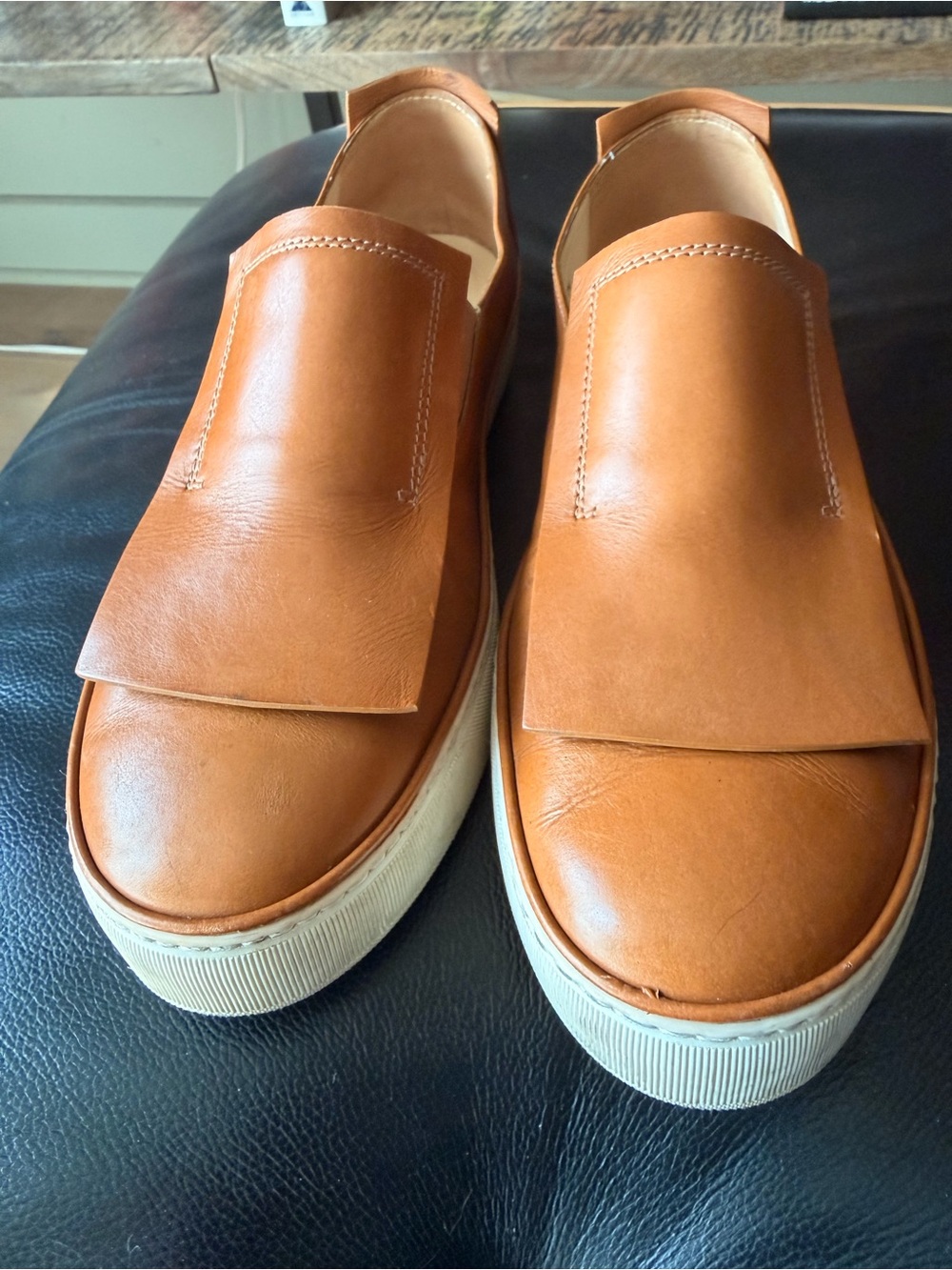 Stuart Weitzman Cognac Leather Slip-On Loafers (9.5)